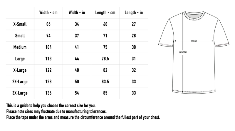 Size chart for CD + Black T-Shirt Bundle